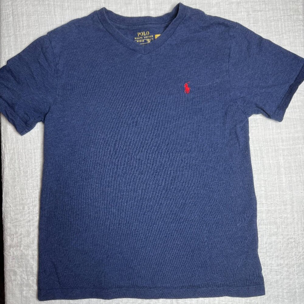 Polo Ralph Lauren Dark Blue V-Neck Tee with Red Horse Size 10/12